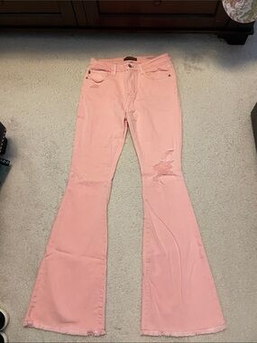 Judy Blue Pink Distressed Flare Jeans